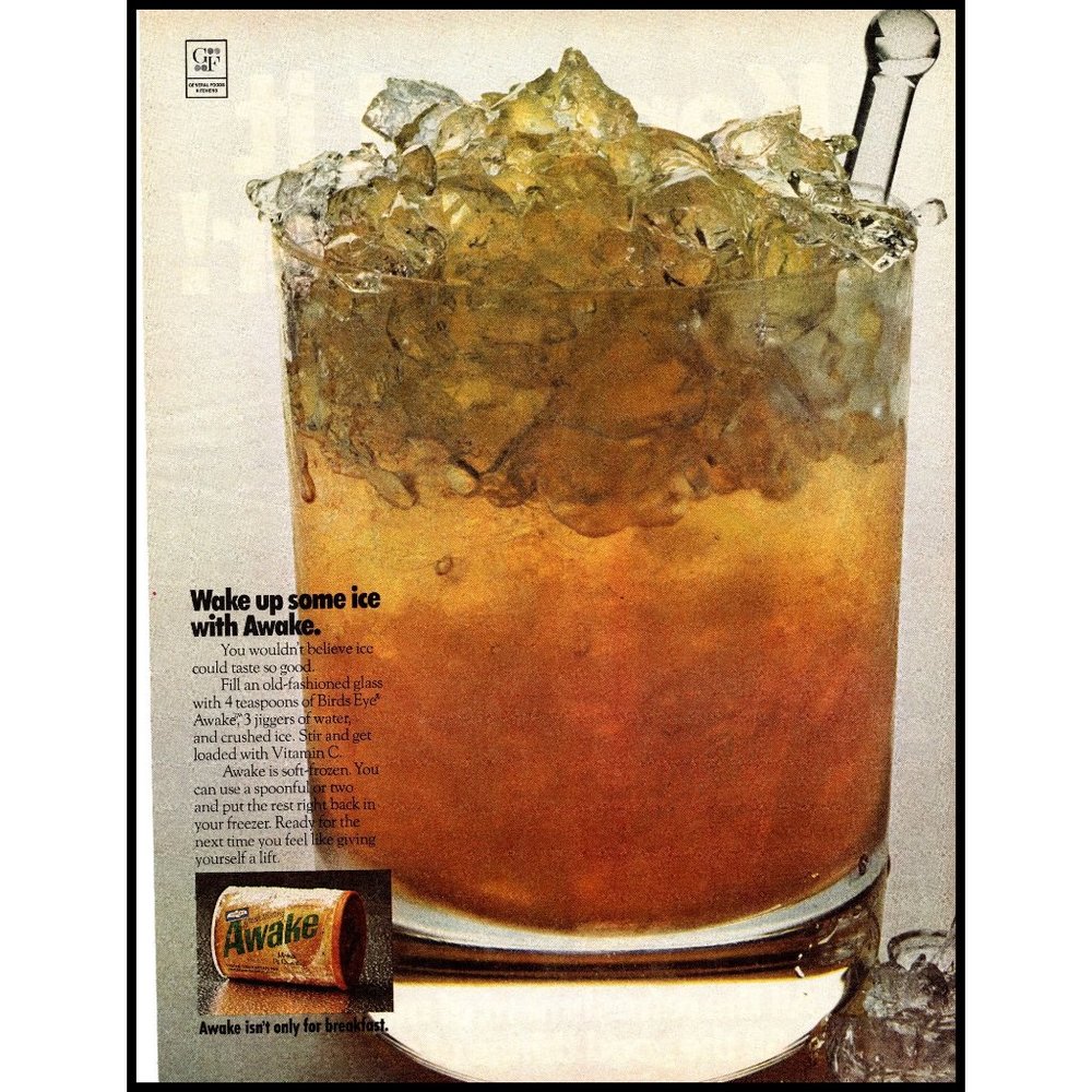 1970 Bird's Eye Awake Frozen Concentrated Orange Juice Drink Vintage Print Ad